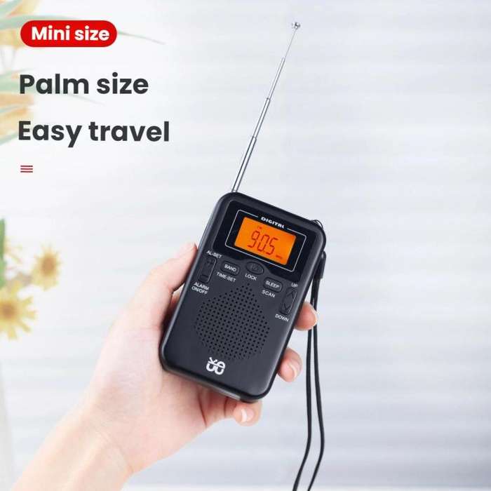 Portable FM/AM Clock-Controlled Stereo Pocket Radio Player, Size: For US(Black)