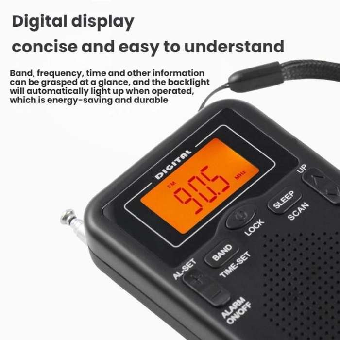 Portable FM/AM Clock-Controlled Stereo Pocket Radio Player, Size: For EU(Black)