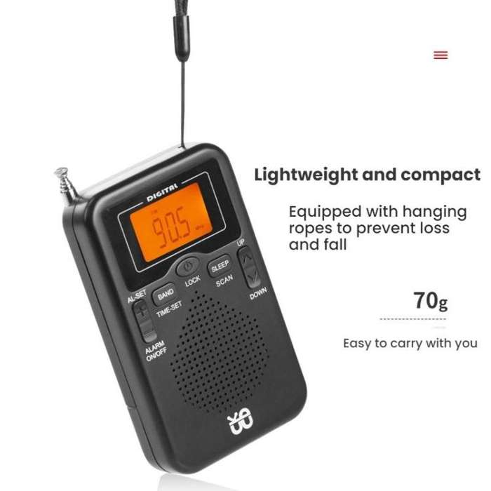 Portable FM/AM Clock-Controlled Stereo Pocket Radio Player, Size: For EU(Black)