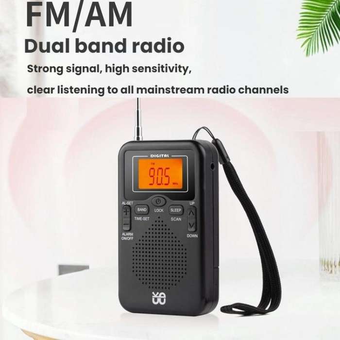 Portable FM/AM Clock-Controlled Stereo Pocket Radio Player, Size: For EU(Black)