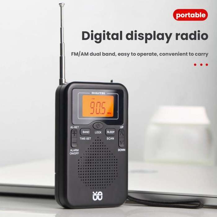 Portable FM/AM Clock-Controlled Stereo Pocket Radio Player, Size: For EU(Black)