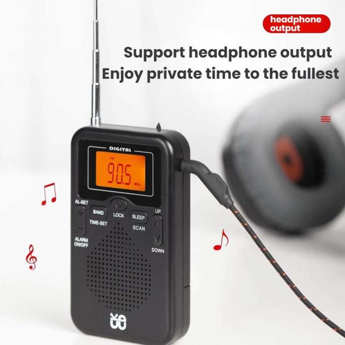 Portable FM/AM Clock-Controlled Stereo Pocket Radio Player, Size: For EU(Black)
