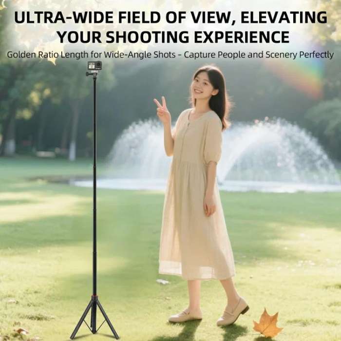 Flymile 1.6m Extendable Selfie Stick Tripod For Action Cameras One-Button Quick Setup Monopod Wit...