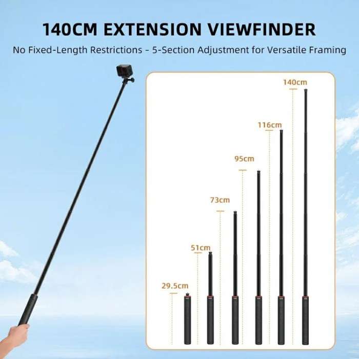 Flymile 1.4m Extendable Selfie Stick Tripod For Action Cameras One-Button Quick Setup Monopod Wit...
