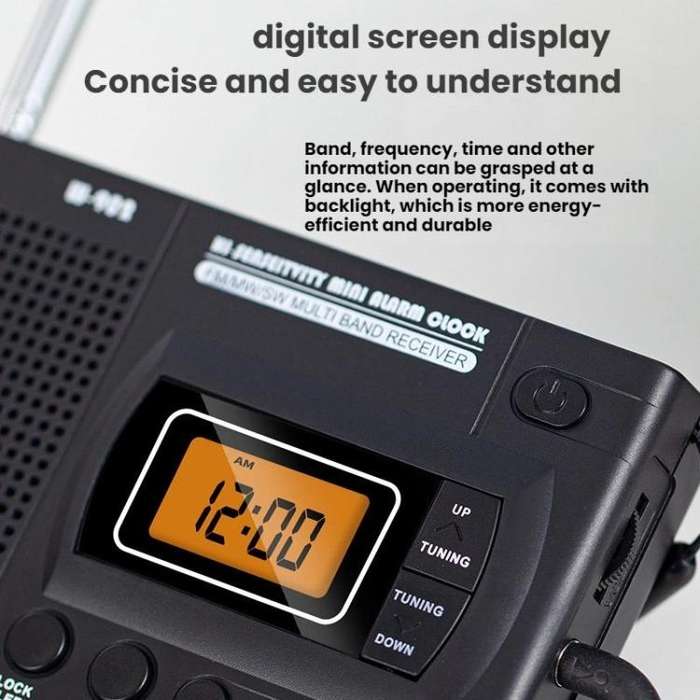 FM/AM/SW Full-Band Portable Clock LCD Clock Control Radio Player, Specifications: For EU(Black)