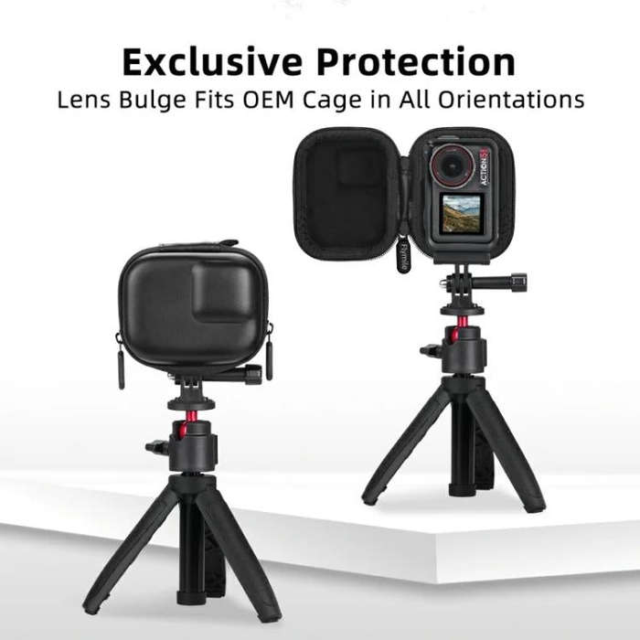 Flymile PU Mini Camera Case with Carabiner For Caged DJI Action 3/4/5 Pro/Insta360 Ace Pro 2/1/Go...