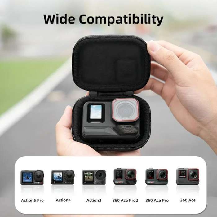 Flymile PU Mini Camera Case with Carabiner For Caged DJI Action 3/4/5 Pro/Insta360 Ace Pro 2/1/Go...