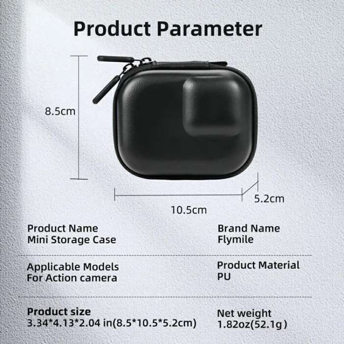 Flymile PU Mini Camera Case with Carabiner For Caged DJI Action 3/4/5 Pro/Insta360 Ace Pro 2/1/Go...