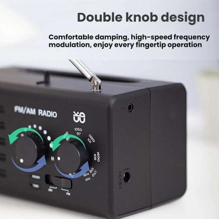 Dual-band FM/AM External Power Socket Radio Player, Specifications: For US(Black)