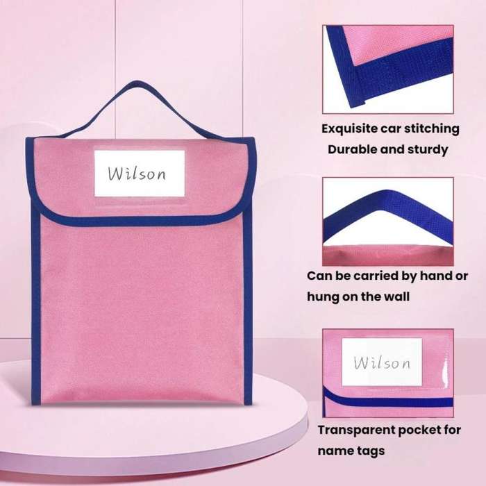 Handheld Book Bag Tutorial Bag With Transparent Pocket For Name Tags(Blue)