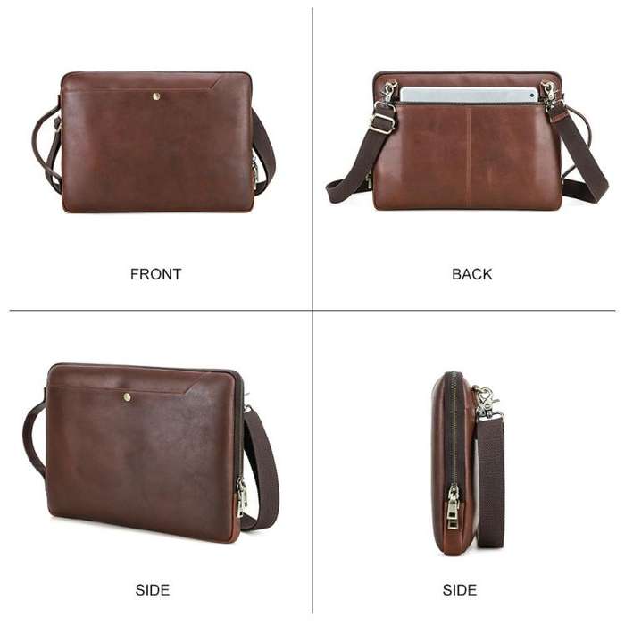 CONTACTS FAMILY 14.2 Inch Crazy Horse Leather Messenger Bag Vintage Crossbody Laptop Briefcase(Br...