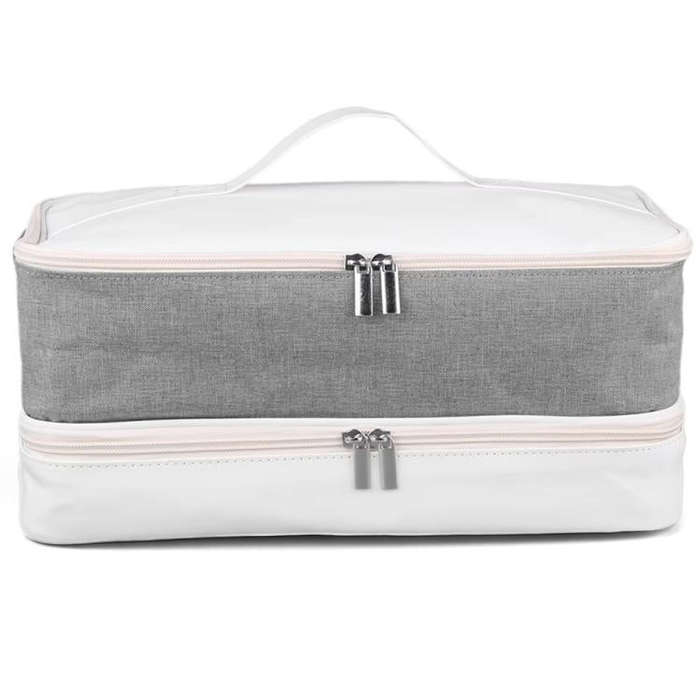 Double Layer Beauty Tool Storage Bag Can Store Hair Dryers Curling Irons Straighteners(Gray White)