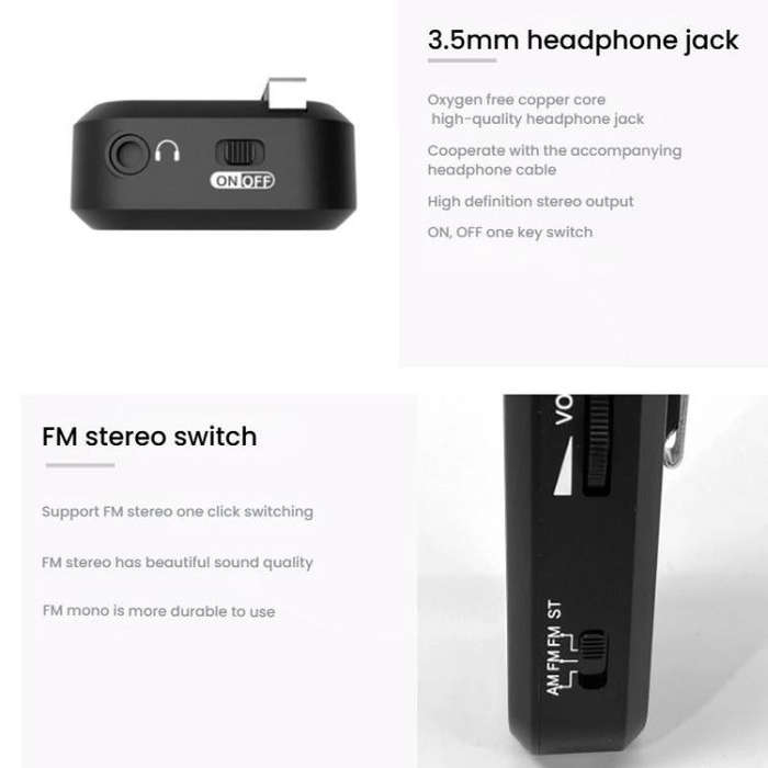 INDIN SH05 Mini Stereo AM/FM Radio With Earphone & Stainless Steel Clip(Black)