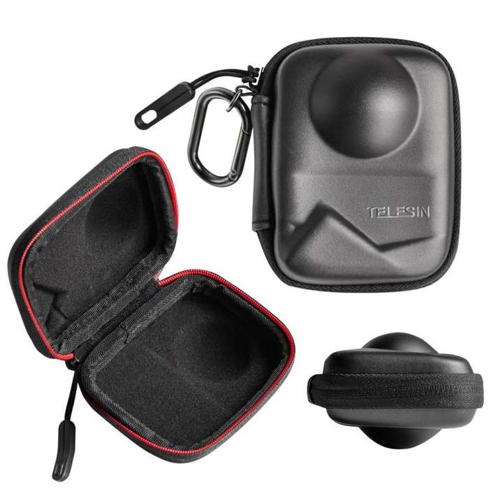 TELESIN Full-Coverage PU Carrying Case for DJI Osmo 360 Camera Protective Pouch with Carabiner Clip