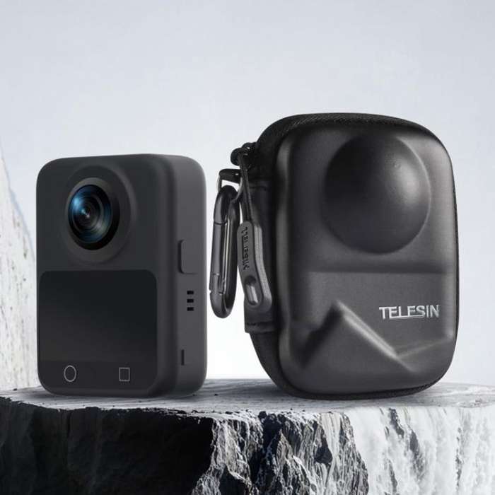 TELESIN Full-Coverage PU Carrying Case for DJI Osmo 360 Camera Protective Pouch with Carabiner Clip