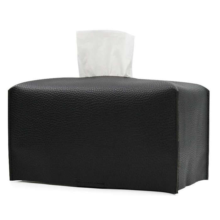 24x12.5x12.5cm Square Leather Paper Towel Box Paper Towel Bedroom Tissue Box(Black)