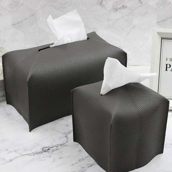 24x12.5x12.5cm Square Leather Paper Towel Box Paper Towel Bedroom Tissue Box(Black)