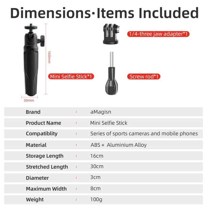 aMagisn Mini Tripod Selfie Stick with 360-degree Ball Head Adjustable Phone/Camera Mount for Trav...