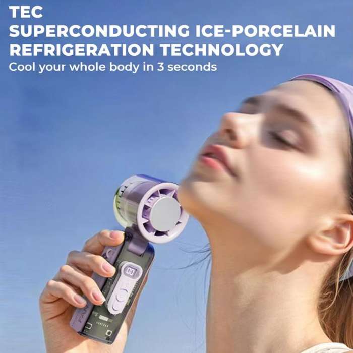 High Speed Folding Cooling Fan Powerful Semiconductor Handheld Turbine Fan(Transparent Black)