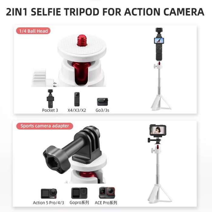 Flymile 15.8-30.8cm Tripod Selfie Stick for Action Cameras With 360-degree Adjustable Ball Head &...