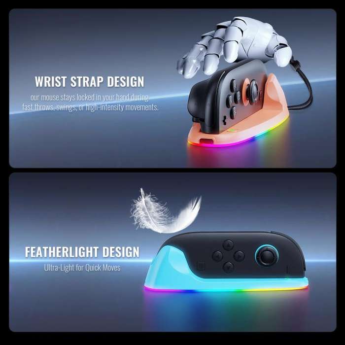 For Nintendo Switch 2 JYS Controller Mouse Magnetic Dock With Ambient Lighting(Black)