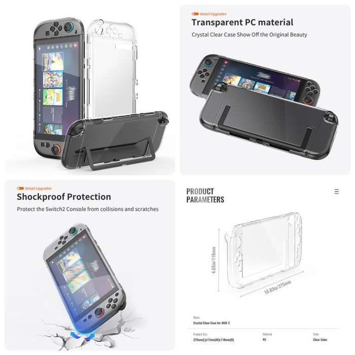 For Nintendo Switch 2 JYS 5-in-1 Crystal Case Full Protection Set Includes Console Shell, Joy-con...