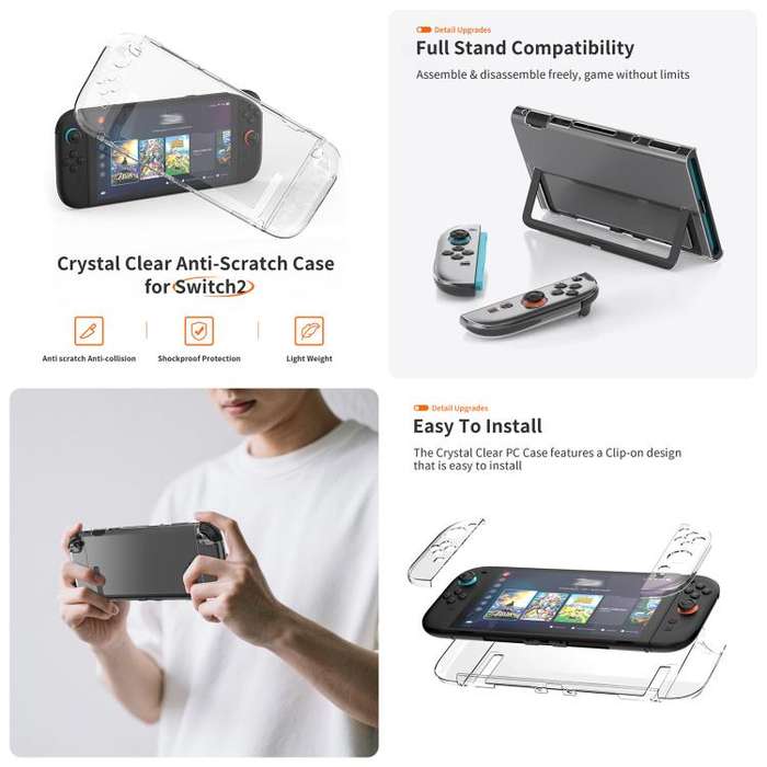 For Nintendo Switch 2 JYS 5-in-1 Crystal Case Full Protection Set Includes Console Shell, Joy-con...