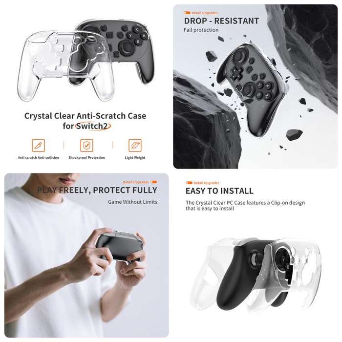 For Nintendo Switch 2 JYS 5-in-1 Crystal Case Full Protection Set Includes Console Shell, Joy-con...