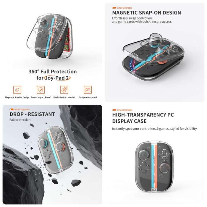 For Nintendo Switch 2 JYS 5-in-1 Crystal Case Full Protection Set Includes Console Shell, Joy-con...