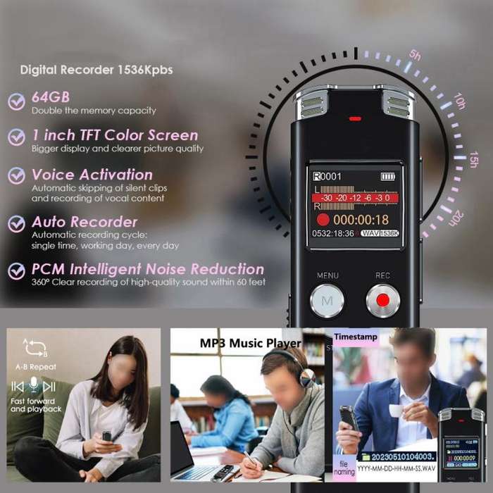 Portable HD Noise-Cancelling Voice-Activated Digital Voice Recorder For Conferences, Capacity: 128GB