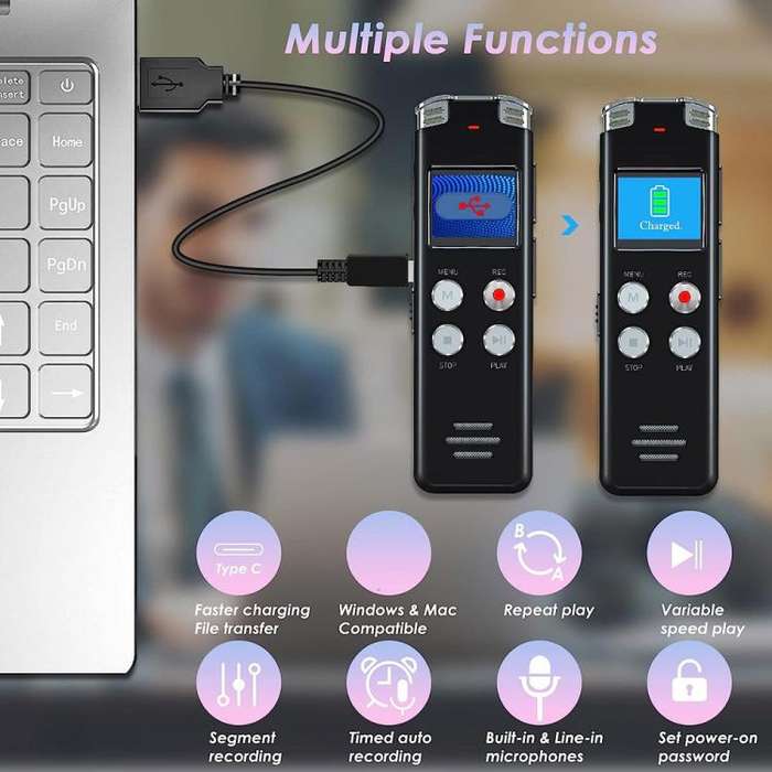 Portable HD Noise-Cancelling Voice-Activated Digital Voice Recorder For Conferences, Capacity: 128GB