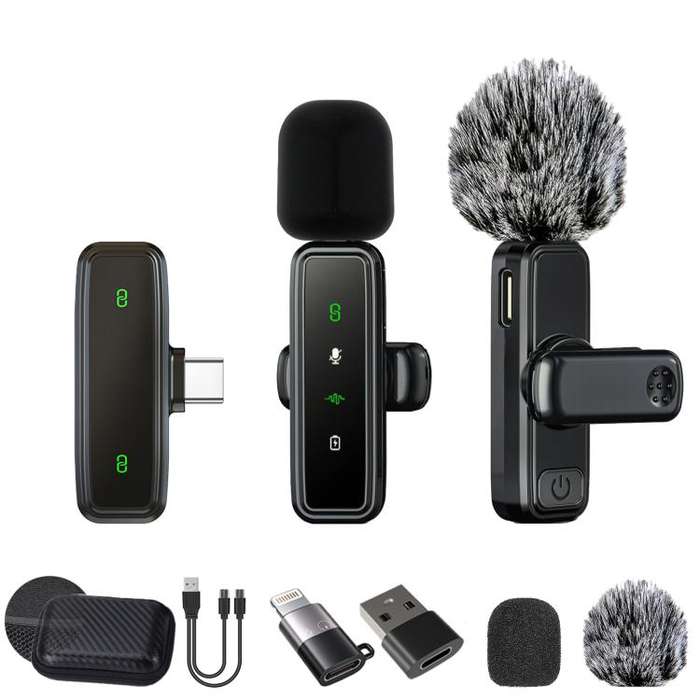 J81 1 To 2 Type-C Interface 9pcs /Set Wireless Collar Clip Microphone Smart Noise Reduction Mini ...