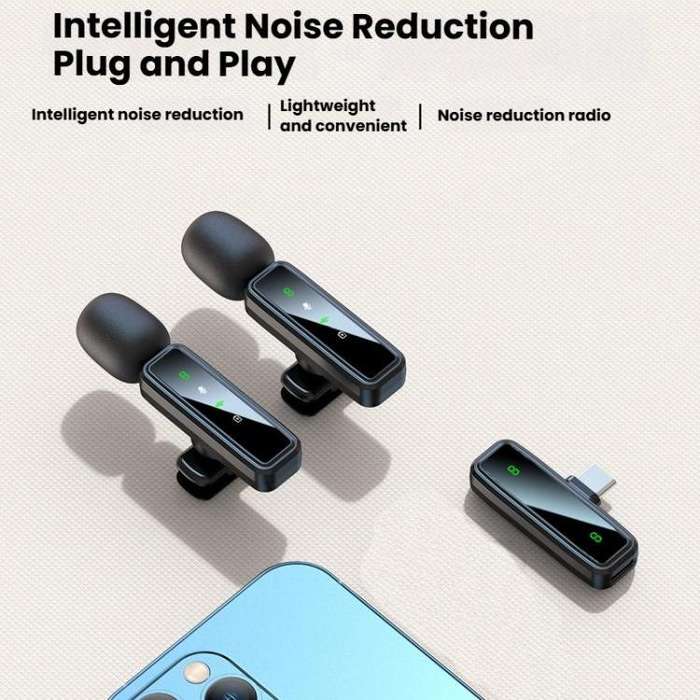J81 1 To 2 Type-C Interface 9pcs /Set Wireless Collar Clip Microphone Smart Noise Reduction Mini ...