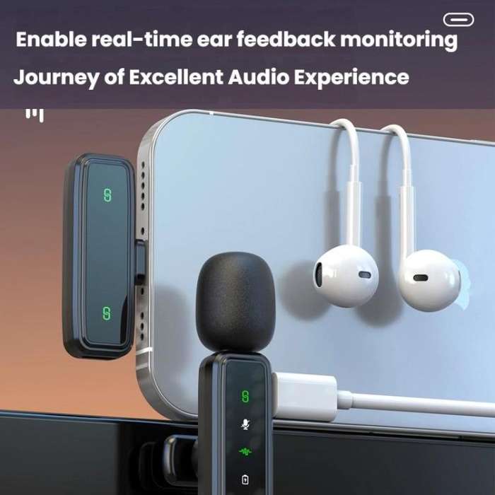 J81 1 To 2 Type-C Interface 9pcs /Set Wireless Collar Clip Microphone Smart Noise Reduction Mini ...