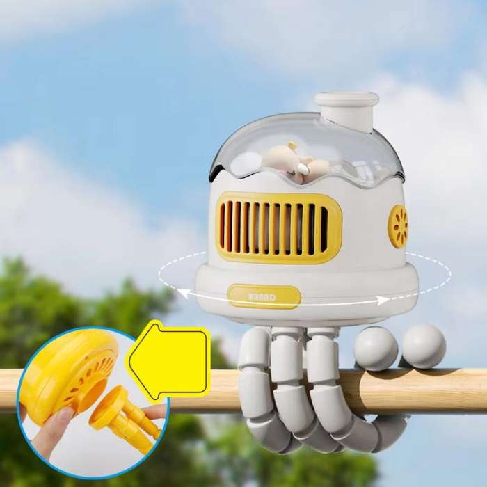 Octopus Clip-On Handheld Silent Bladeless Fan For Strollers, Color: Oscillating White