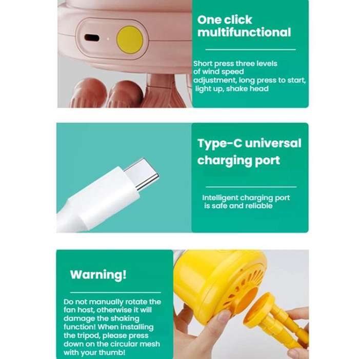 Octopus Clip-On Handheld Silent Bladeless Fan For Strollers, Color: Oscillating White