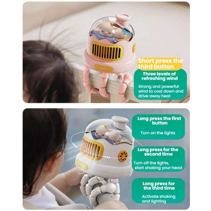 Octopus Clip-On Handheld Silent Bladeless Fan For Strollers, Color: Non-oscillating White