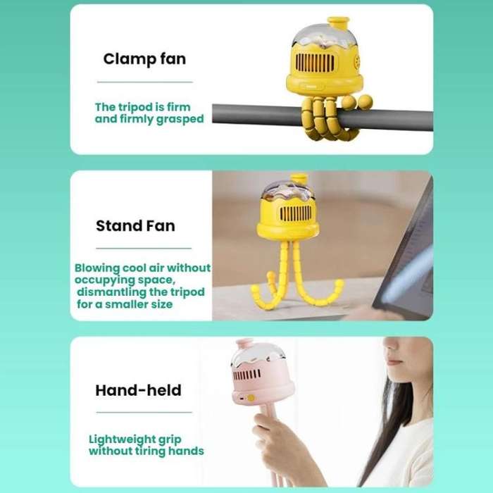 Octopus Clip-On Handheld Silent Bladeless Fan For Strollers, Color: Non-oscillating White