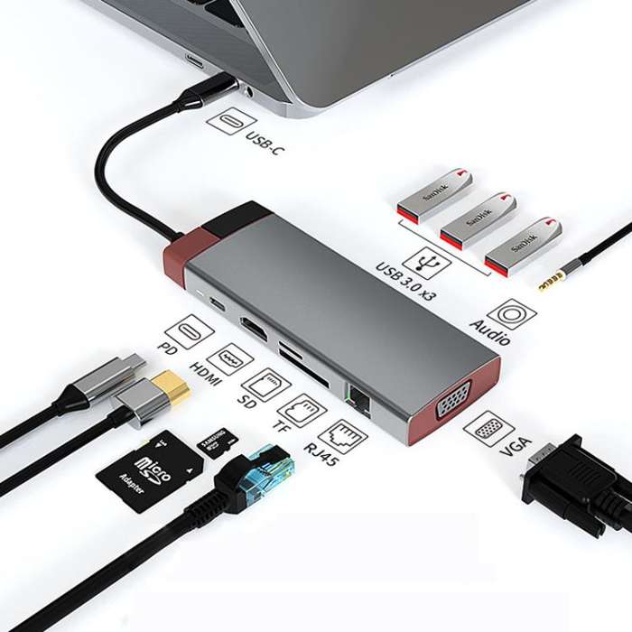 BS10A Metal Type-C Docking Station USB HUB Computer Multi Functional Expansion Dock