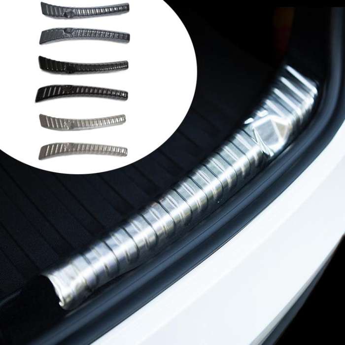 For Tesla Model 3 Highland Stainless Steel Trunk Sill Guard, Color: Black Brushed Finish