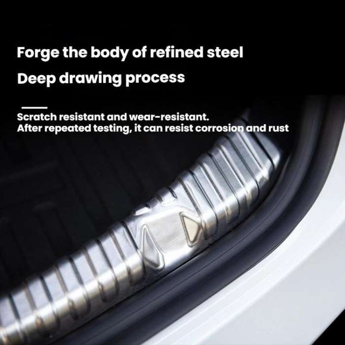For Tesla Model 3 Highland Stainless Steel Trunk Sill Guard, Color: Black Brushed Finish