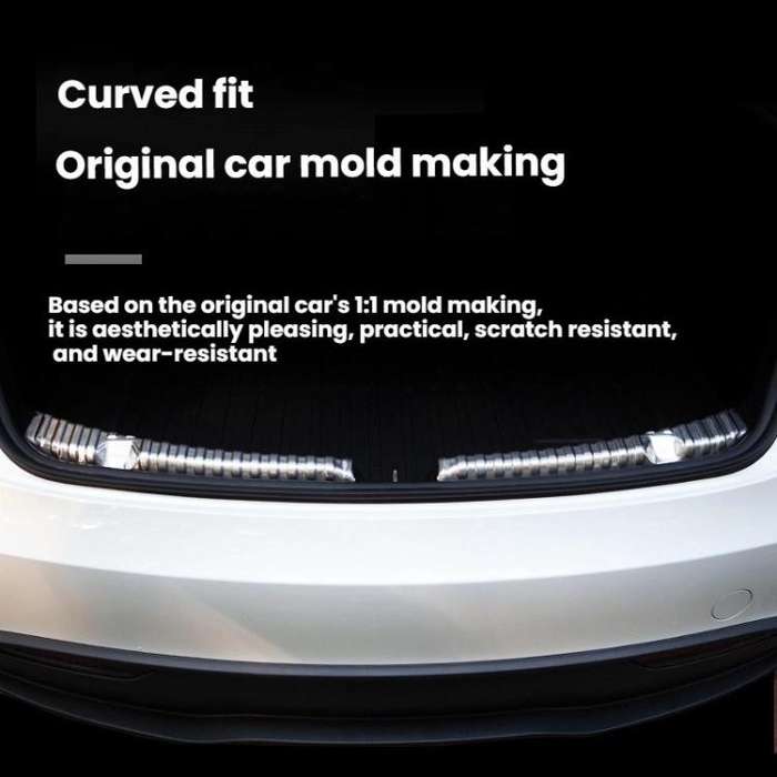 For Tesla Model 3 Highland Stainless Steel Trunk Sill Guard, Color: Black Brushed Finish