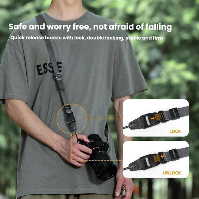 Cwatcun D213  Medium Universal Camera Shoulder Strap Matte Leather Quick Release Strap(Dark Gray)