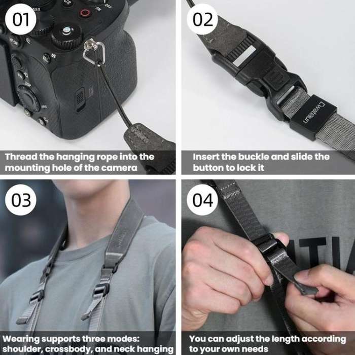Cwatcun D213  Medium Universal Camera Shoulder Strap Matte Leather Quick Release Strap(Dark Gray)