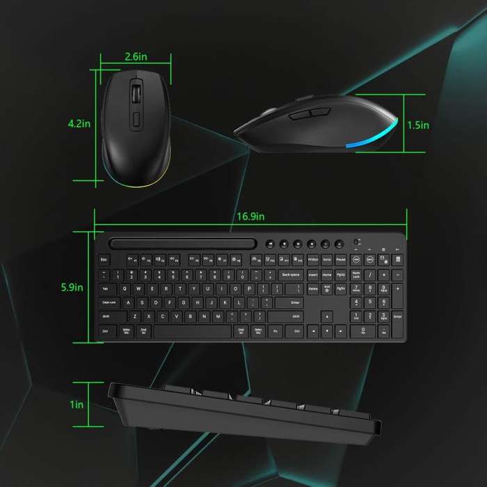 RGB Backlit Rechargeable Wireless Keyboard and Mouse Combo with Tablet Slot for Gaming, Office, a...