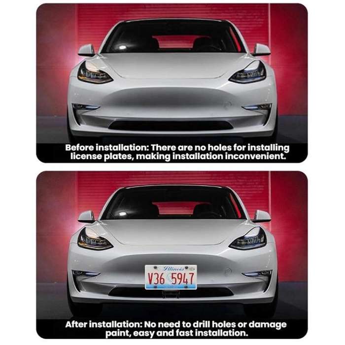 For Tesla Model 3 Highland US Standard Punch-Free License Plate Frame(Black)