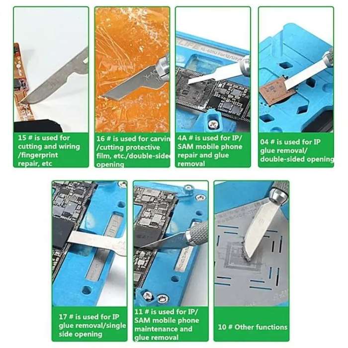 RELIFE RL-101B 8 In 1 Motherboard Repair Blade Set Carving Glue Removal Knife Screen Protector Cu...