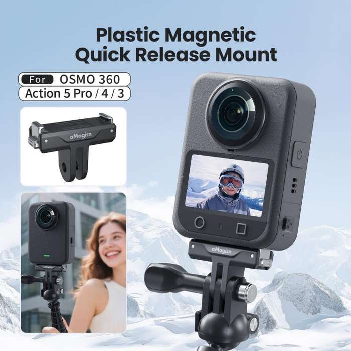 For DJI Osmo 360/Action 5 Pro/4/3 aMagisn Magnetic Quick-Release Adapter Plastic Snap-On Base(Black)
