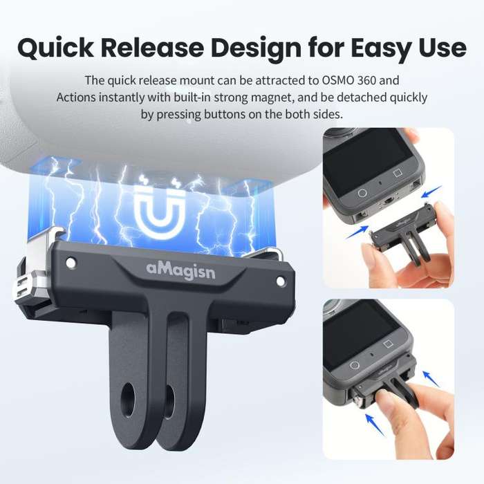 For DJI Osmo 360/Action 5 Pro/4/3 aMagisn Magnetic Quick-Release Adapter Plastic Snap-On Base(Black)