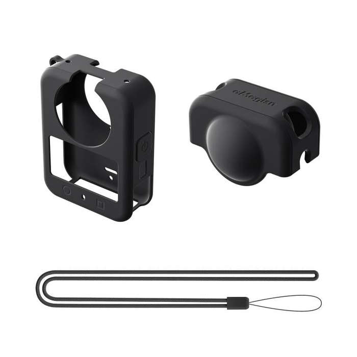 For DJI Osmo 360 Camera aMagisn Silicone Body Cover Set with Lens Cap & Neck Lanyard(Black)